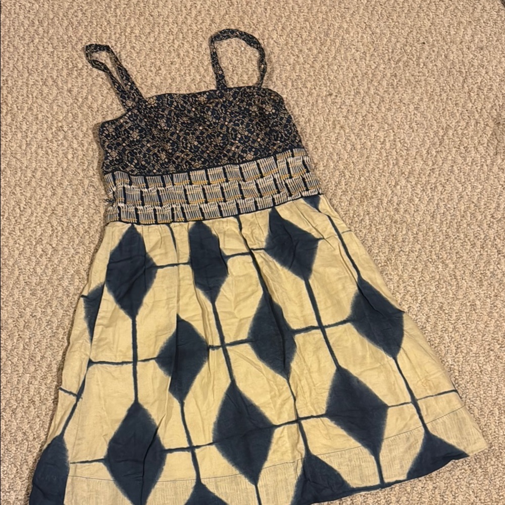Maeve Blue and Cream Patterned Mini Dress